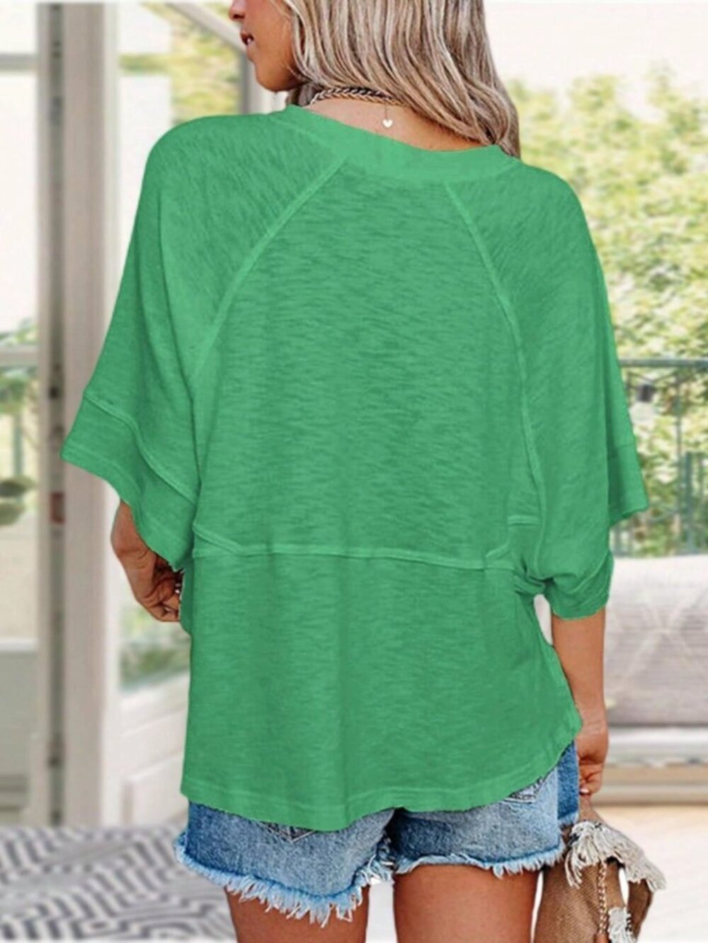 Multi Casual Women's Crewneck Batwing Half Sleeve Loose Fit Flowy Top - Picture 2 of 3
